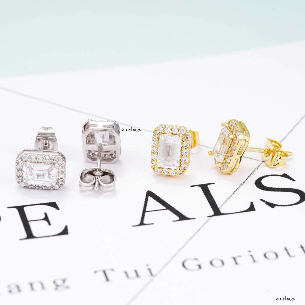 ICED OUT New Sier Inlaid Moissanite Classic Square Stud Earrings