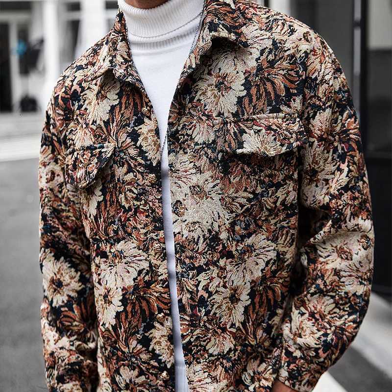 TRAF Trendy for Casual Travel Mens Floral - Print Casual Jacket. Loose Fit Adding an Artistic Touch to the Outfit Comfort W250809