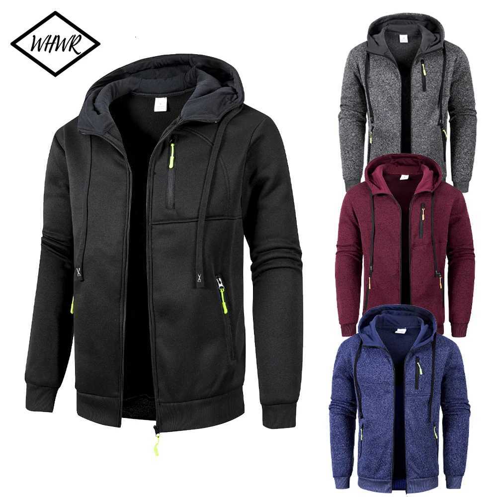 Mens Sports Zipper Jackets Autumn Winter Multiple Pockets Hooded Sweatshirt Windbreaker Casual Long Sleeve Jacket Outerwear Coat W250809