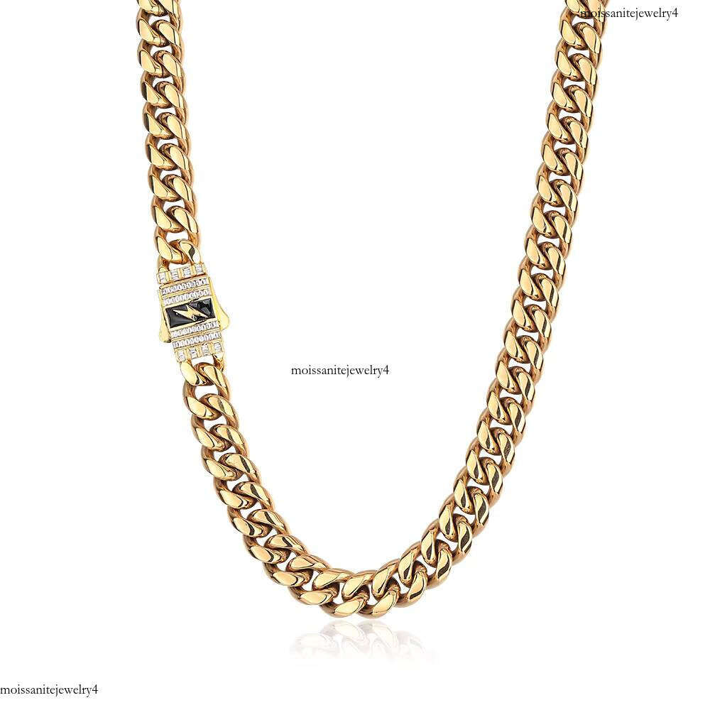 NUOYA Fashion Necklace Gold Plated Link Baguette Dia Clasp Custom Lighing Stainless Steel Cuban Chain