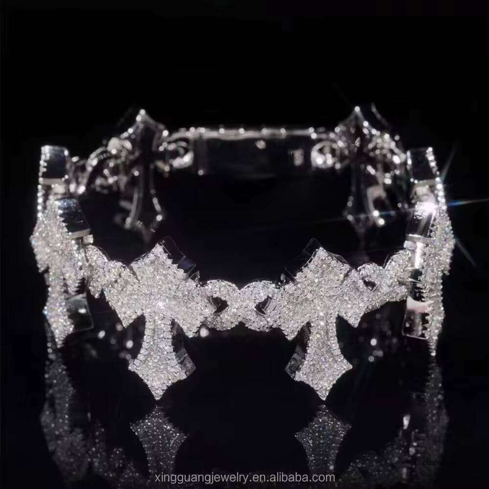 Customized Two Tone Colors Cuban Bracelet S Sier White& Rose Gold Plated VVS Dia Moissanite Hip Hop Cross Bracelets