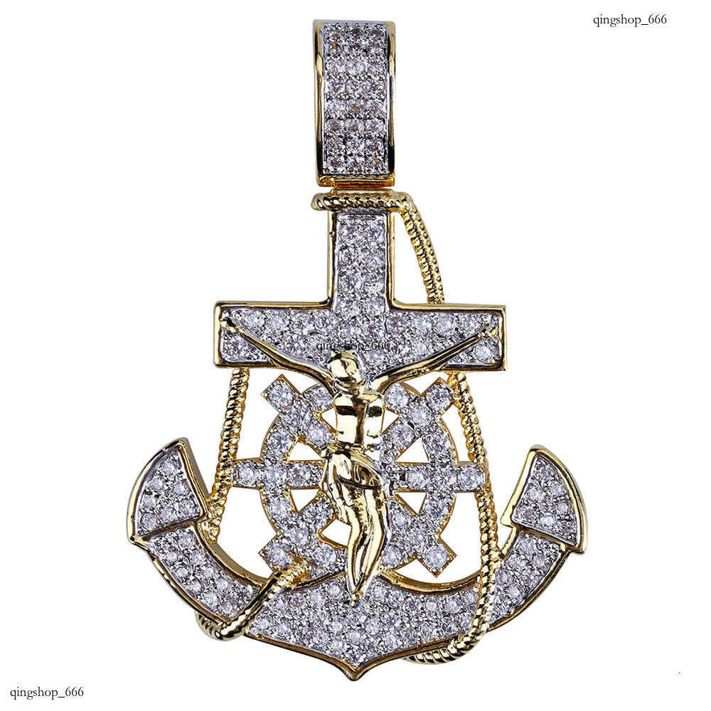 Anchor Rudder Cross Pendant Full Moissanite chain Hip Hop Trendy Personality Necklace Gold Jewelry