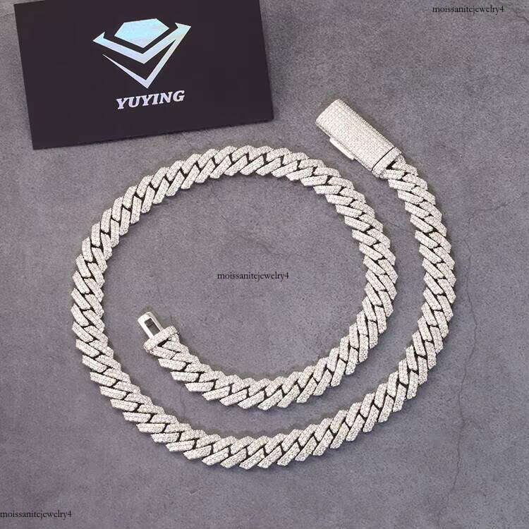 Sier Link Chain 12mm Wide VVS1 Moissanite Pss Dia Test Gold Plated Cuban Bracelet