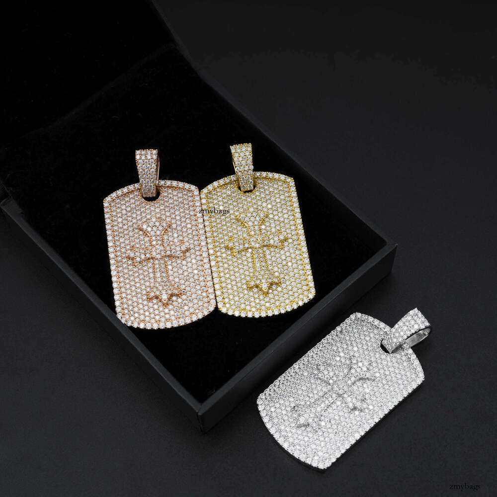 New Iced Out VVS Rectangular Tag Unisex Hip Hop Moissanite Pendant Necklace