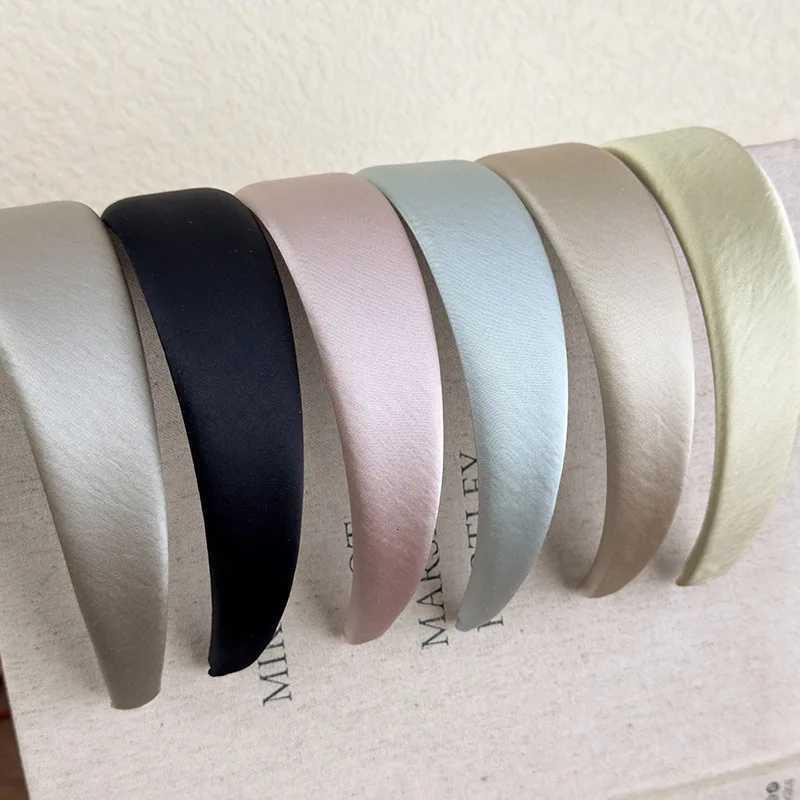 Spring/summer Pearlescent Bright Satin Bands Solid Color Sweet Wide Hair Band Wan Elegant Hair Hoop Fem Dr Retro Y250809