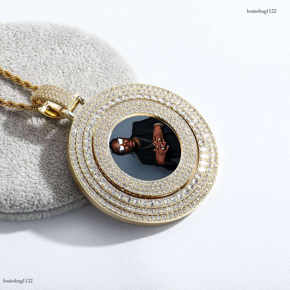 Personalized DIY Rotating Disc Men and Women Commemorative Necklace Large Round Plate Photo Pendant