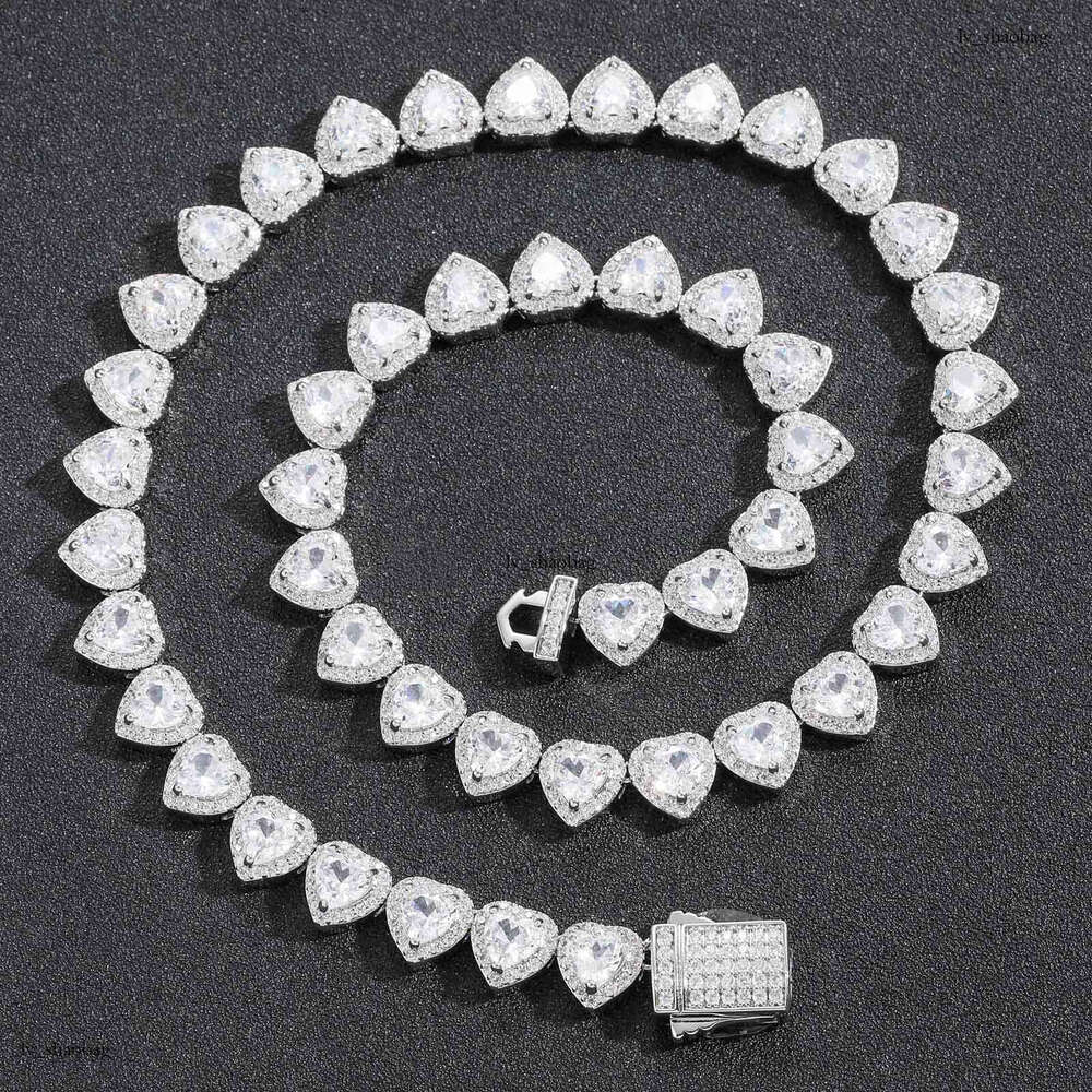 Moissanite chain 10mm Heart Rock Candy Chain Spring Clasp Versatile Fashion Unisex Hip Hop Necklace