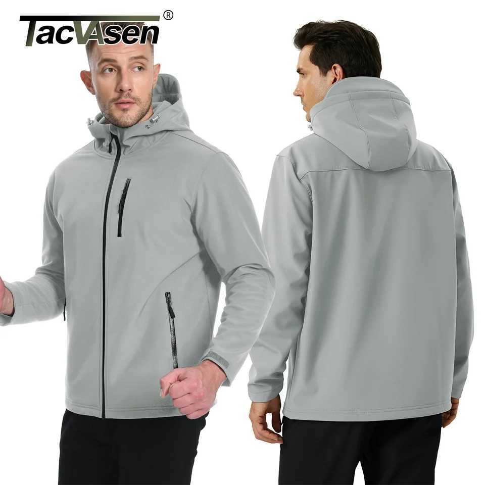 Tacvasen Hooded Softshell Jacket Mens Waterproof Rain Jacket Fleece Lined Work Jacket Outdoor Trekking Hiking Windbreaker Male W250809