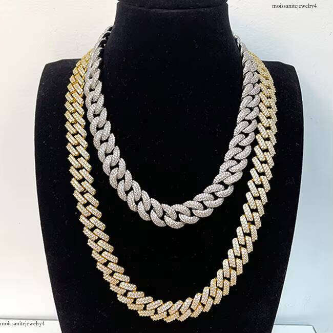 Wonderful Detail Sier Bling Jewelry 13mm 15mm 18mm Free Fire Moissanite Dia 2row Hip Hop Cuban Link