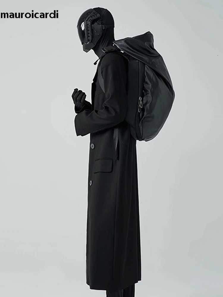 Mauroicardi Autumn Winter Long Loose Luxury Warm Soft Black Woolen Trench Coat Men Double Breasted Cool European Overcoat 2022 XJ250809