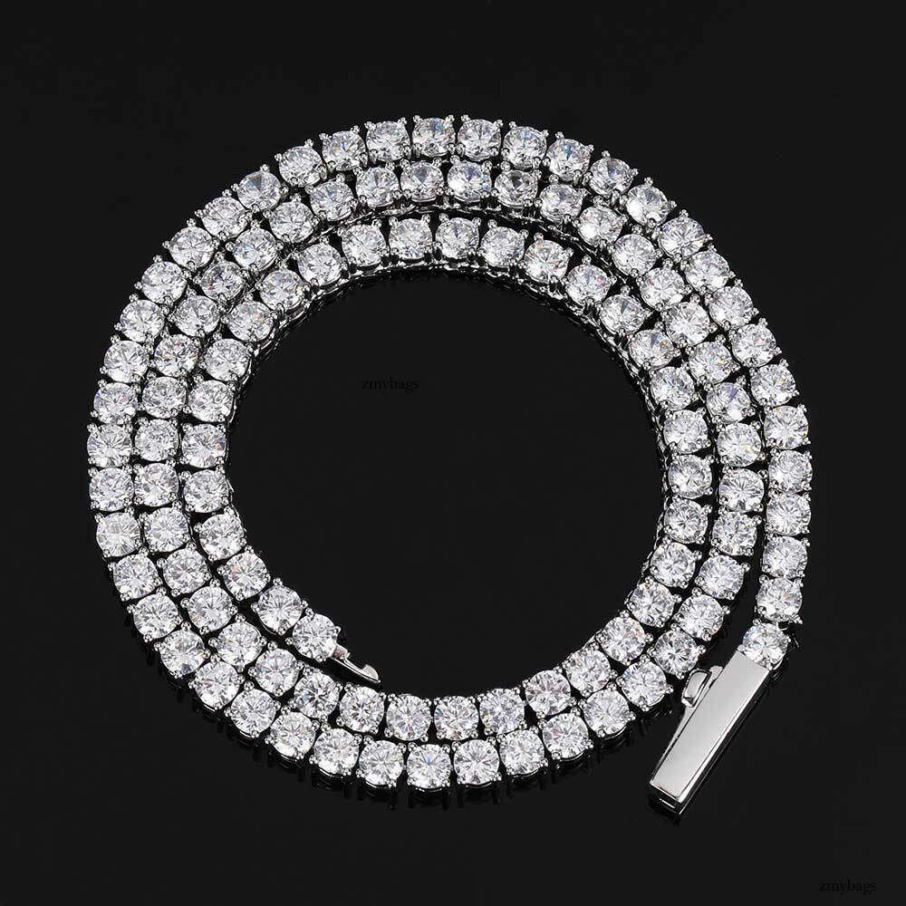 Necklace Men with Spring Clasp, Hip-Hop Moissanite chain Tennis Chain, Single Row Dia, Personalized Jewelry for Women