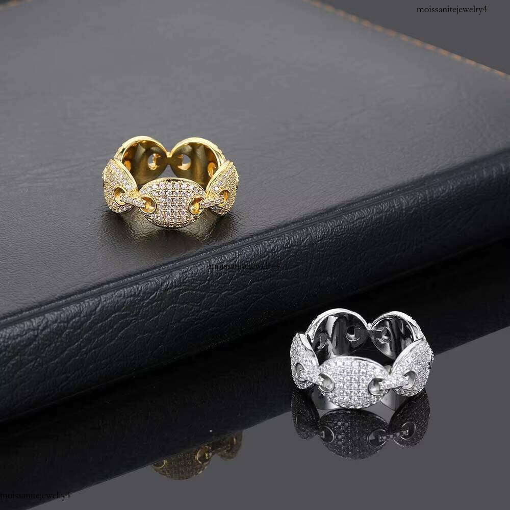 Hip Hop Dia Ring Jewelry 3A Cubic Zirconia Gold Plated Coffee Bean Iced Rings Women