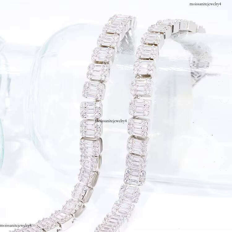 RTS Hip Hop Jewelry 9mm Baguette Vvs Moissanite Dia Sterling Sier Cuban Link Chain