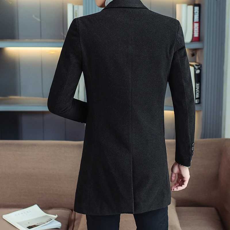 2025 Spring Autumn Mens Solid Woolen Coats Slim Fit Mid-Length Trench Overcoat Outerwear Wool Windbreaker Jackets XJ250809
