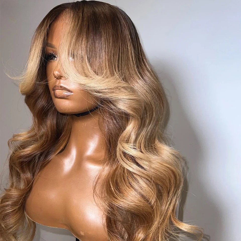 Body Wave HD Ombre Blonde With Root Color Lace Front Wigs Human Hair 13x4 Ash Blonde Glueless Lace Frontal Wig for Women Synthetic Closure Wig