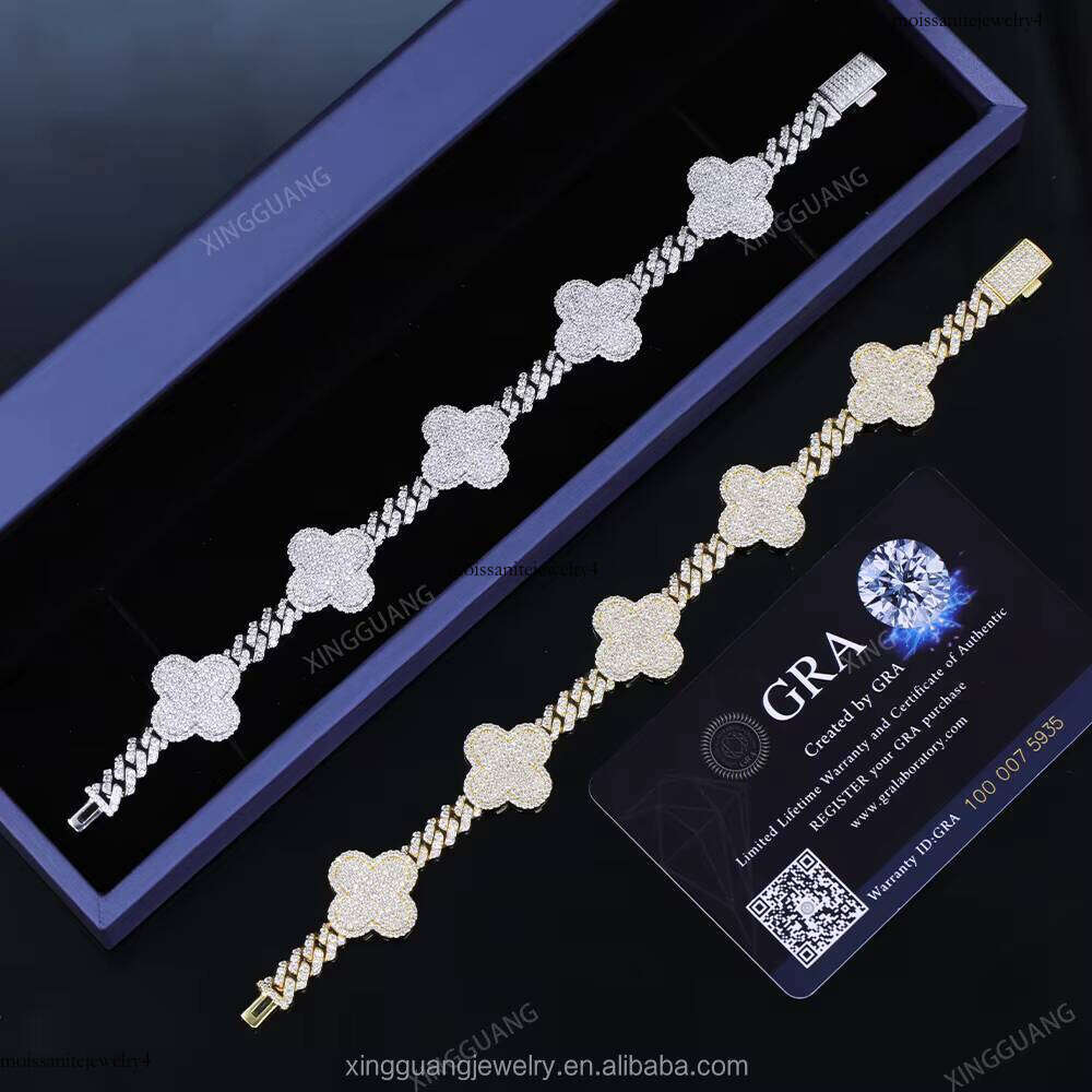 Fashion Jewelry Bracelet SSolid Sier GRA Certificate D/VVS Moissanite Cuban Link Chain Mens Bracelets