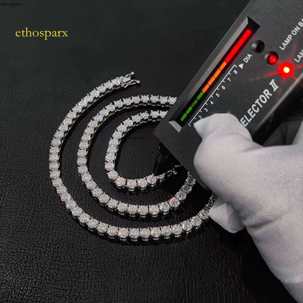 Iced Out Hip Hop 3mm 4mm 5mm Sterling Sier Moissanite Dia Tennis Chain Necklace