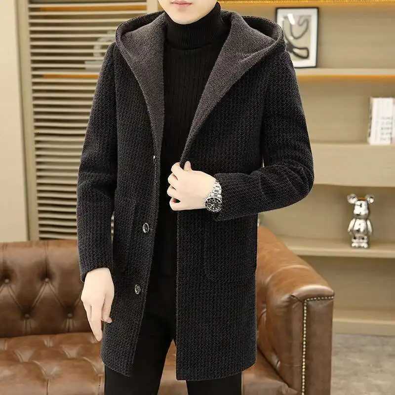 Winter Coat Men Mink Fur Coat Hooded Korean Version Medium Long With Thick Fur Long Coat Men Striped Thick Warm Jacket XJ250809