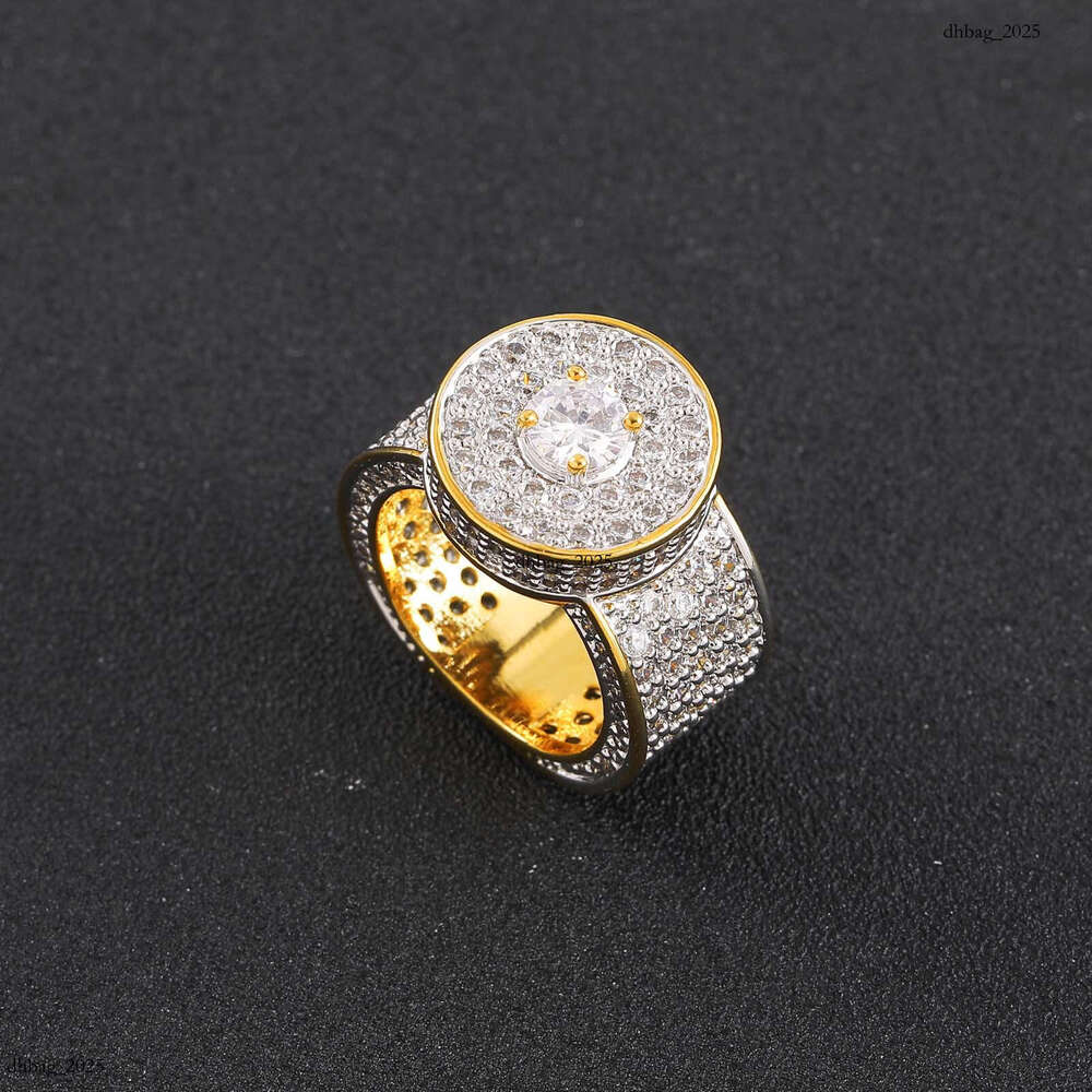 Men's Classic Large Diamond Real Gold Plated Micro Paved Full Zircon Hip Hop Ring