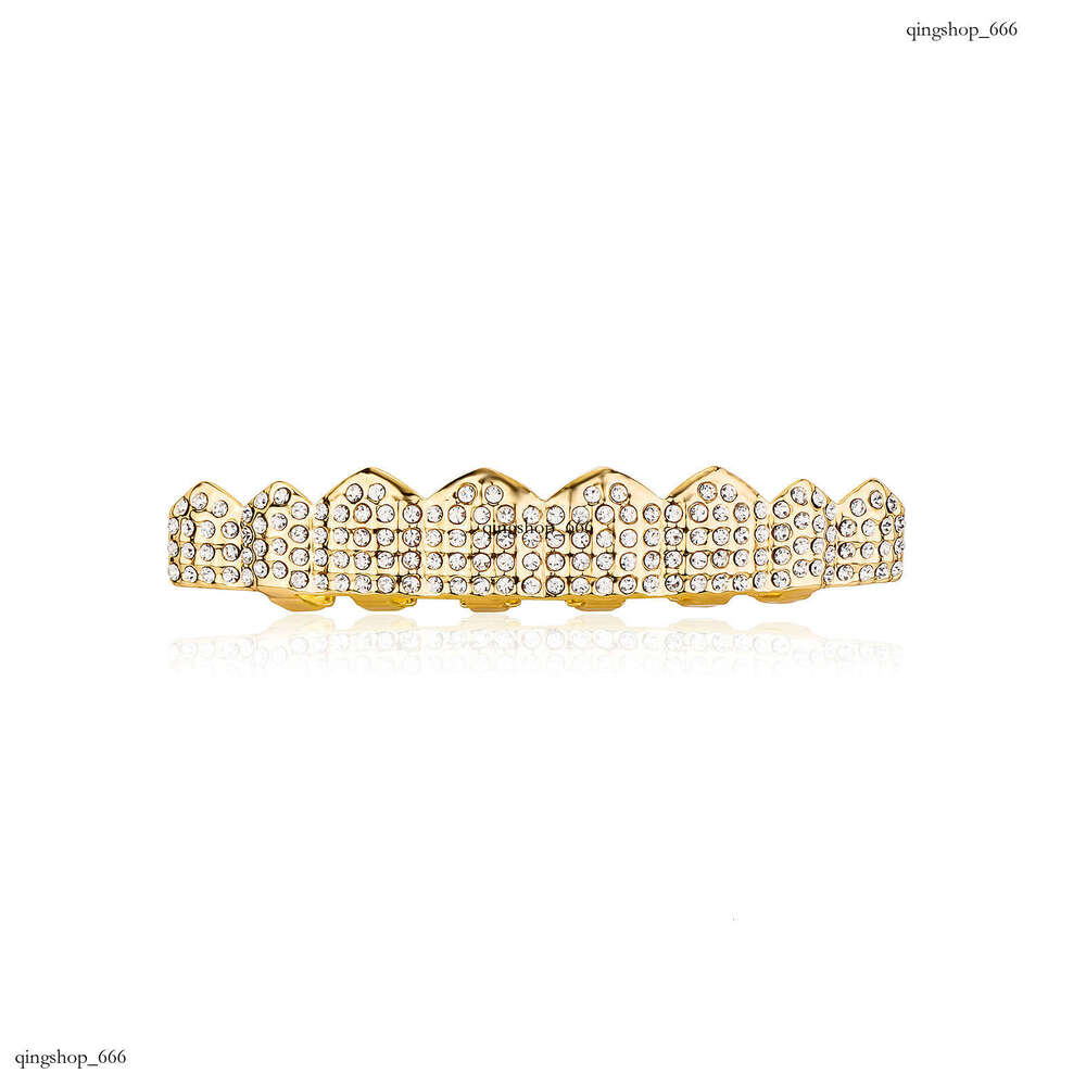 High-Quality Real Plated Gold Set Eight Full Dia Hip-Hop Teeth Grillz