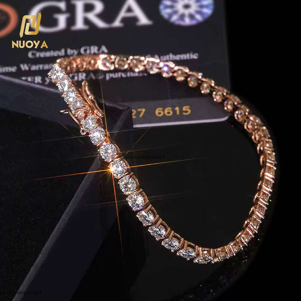NUOYA VVS Moissanite Tennis Bracelet Women Iced Out Round Brilliant Cut Sier Rose Gold Plated Jewelry Gift for Party