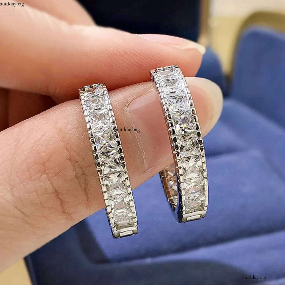 Infinity Simple Fashion Clip Earrings Gorgeous Ladies Jewellery Handmade Sterling Sier Princess Cut White Topaz CZ Dia Party Women OL Earring Gift