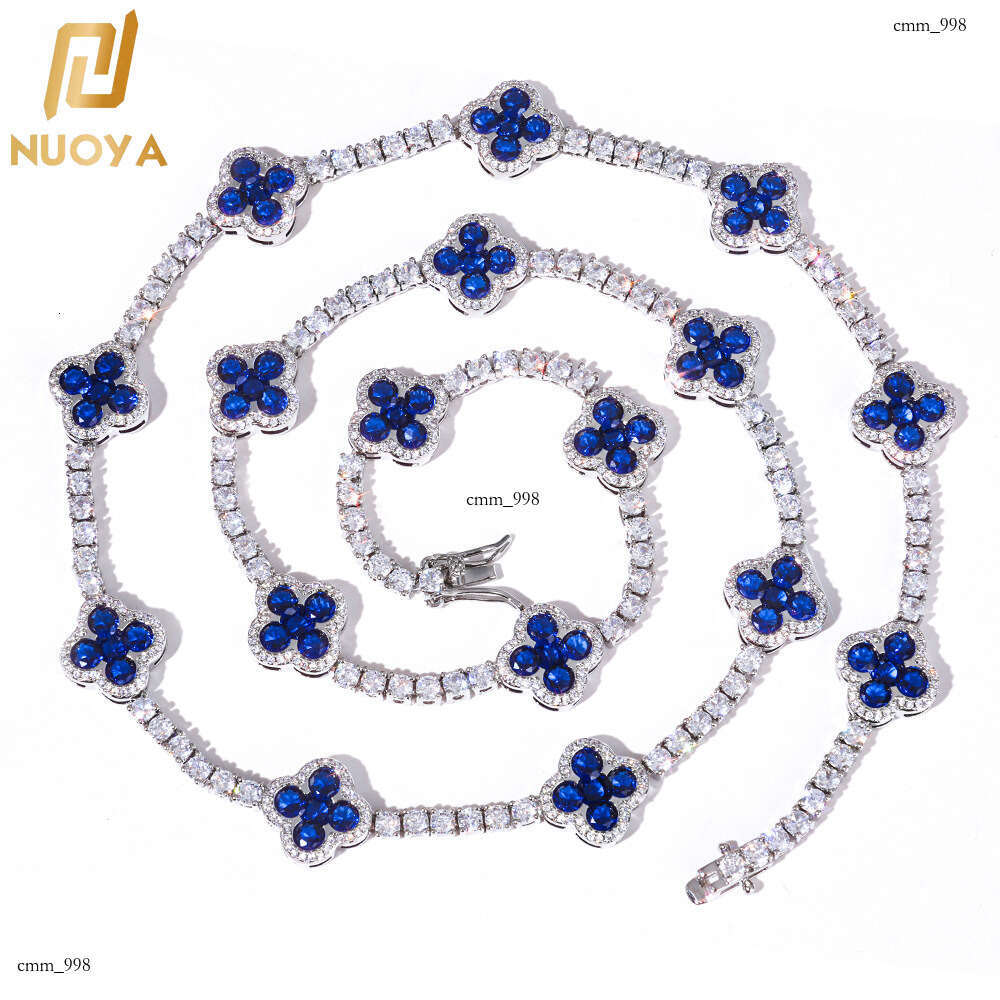 Hip-Hop Buckle Four-Leaf Clover Tennis Chain Trendy Versatile Men's Necklace Personalized Accessories