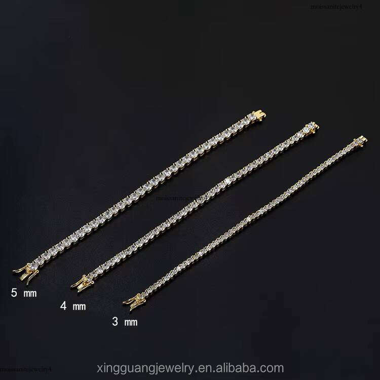 2 to 4 mm Dia Link Sier Gold Plated Fine Jewelry Bracelet VVS Moissanite Tennis Chain