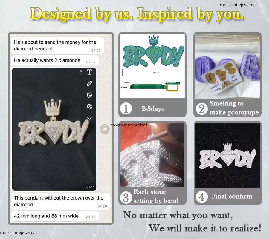 Fashion Hip Hop Jewelry Shine Dia VVS Moissanite Iced Out Sier Name Letter Pendant for Men