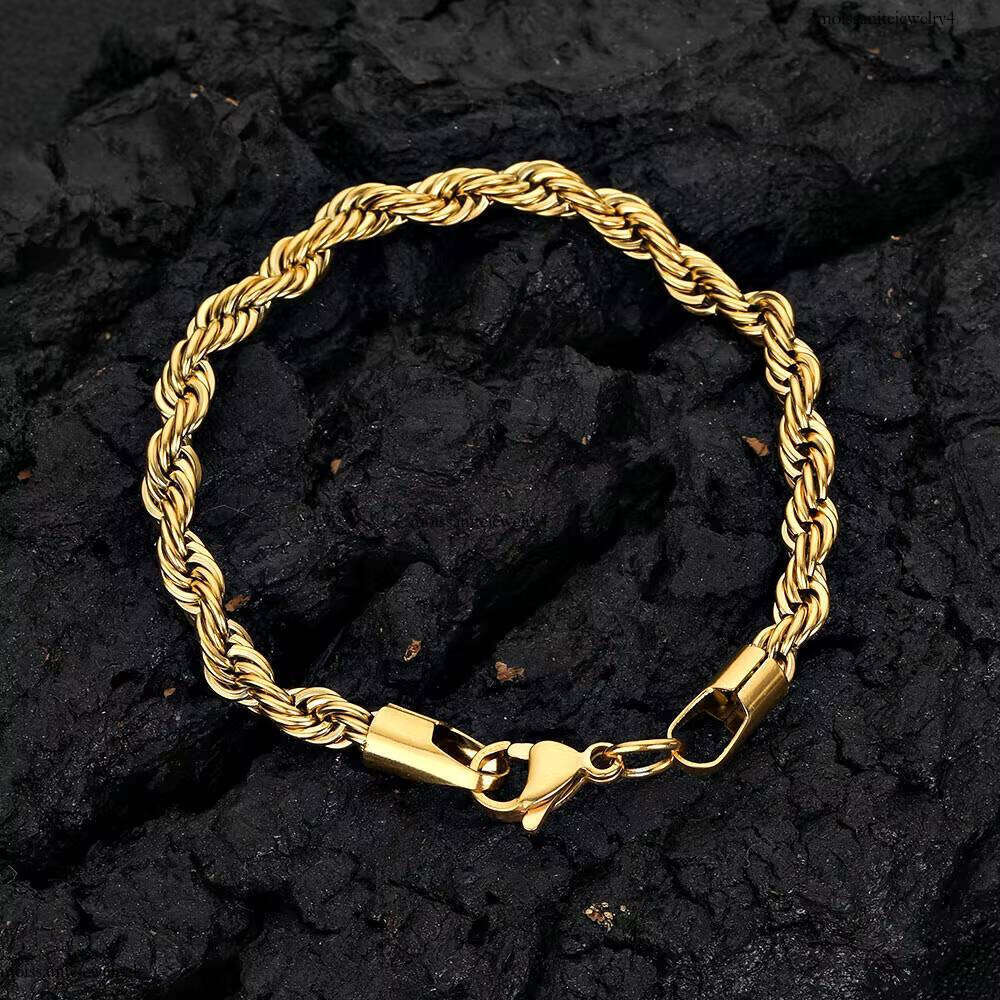 Nuoya 3/4/5/6mm Stainless Steel Bracelets Gold Pltead Jewelry Twisted Rope Chain Bracelet