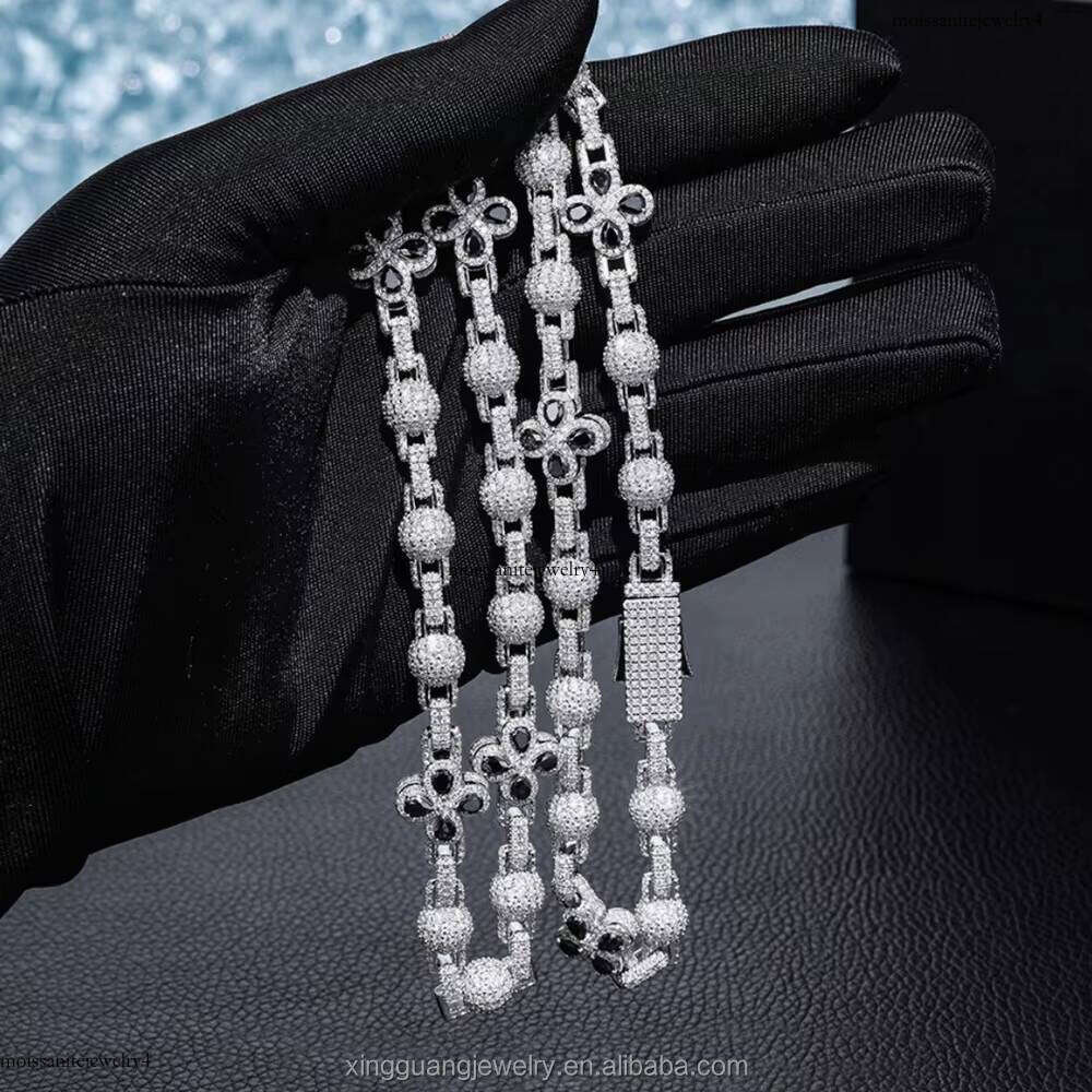 XingGuang Customized Spring Clasp Black Dia Cuban Link Chains Solid Sier Moissanite Clover Shape Ball Chain for Men