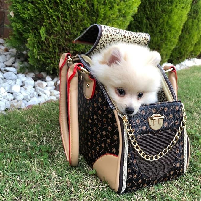 Luxury Pet Carrier Cat Carrier Bag Puppy Small Dog Carrier Waterproof PU Leather Carrying Handbag with Breathable Mesh for Outdoor Travel Walking Hiki