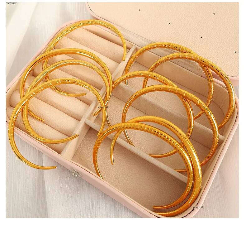 10 Styles Tarnish Free Gold Plated 316L Stainless Steel C Shape Cuff Bracelet Bangle for Women