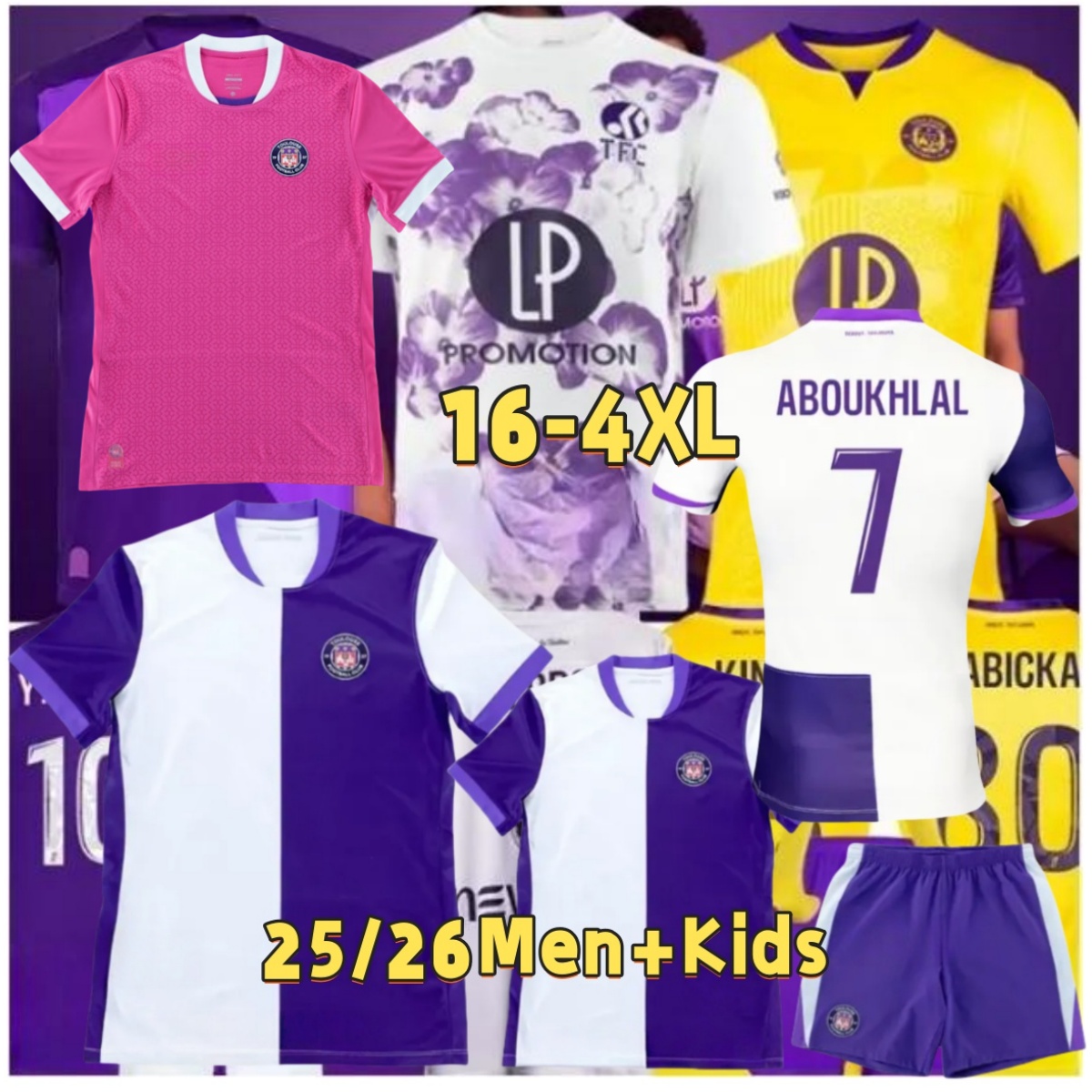 16-4XL Toulouse FC 25 26 Jersey ABOUKHL BABICKA GBOHO KING NICOLAISEN 2025 2026 Men's Kids Kit.