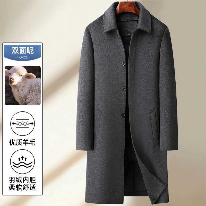 High Quality Mens Long-Length Duck Down Liner Woolen Coat Business Casual Windbreaker Puffer Jacket Solid 50% Wool Top OvercoatXJ250809