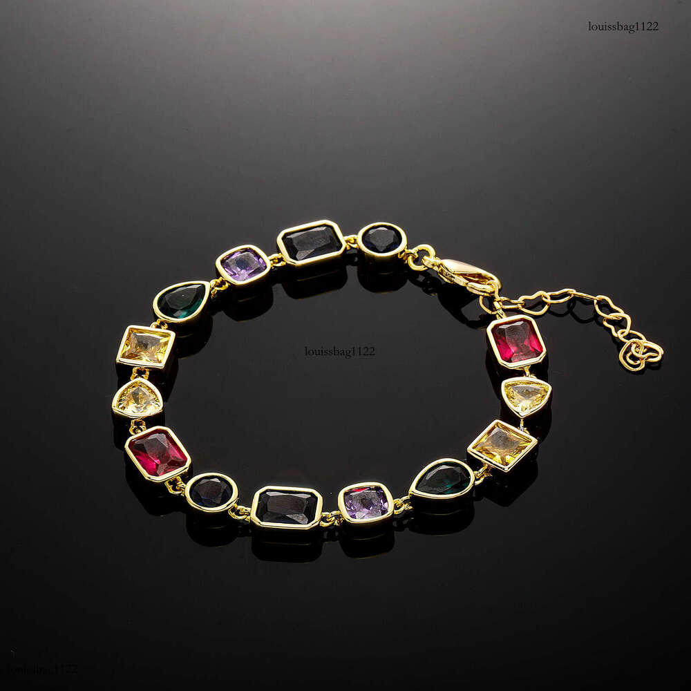 Vintage Bracelet with Irregular Shaped Colorful Dias, Handmade Paved Zircon Fashion Jewelry