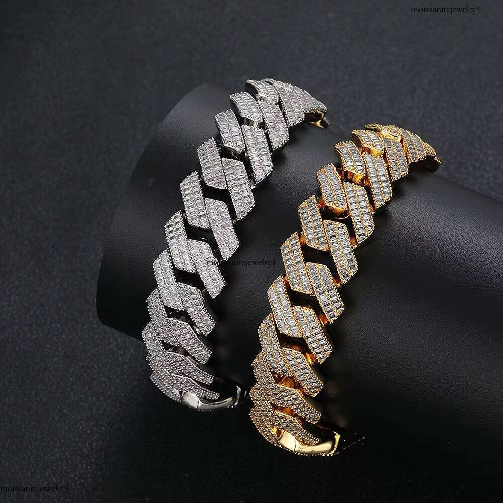 20mm Hip Hop Jewelry Sier Link Chain Bracelet Iced Out Moissanite Passes Dia Test Custom Charm Cuban Bracelets