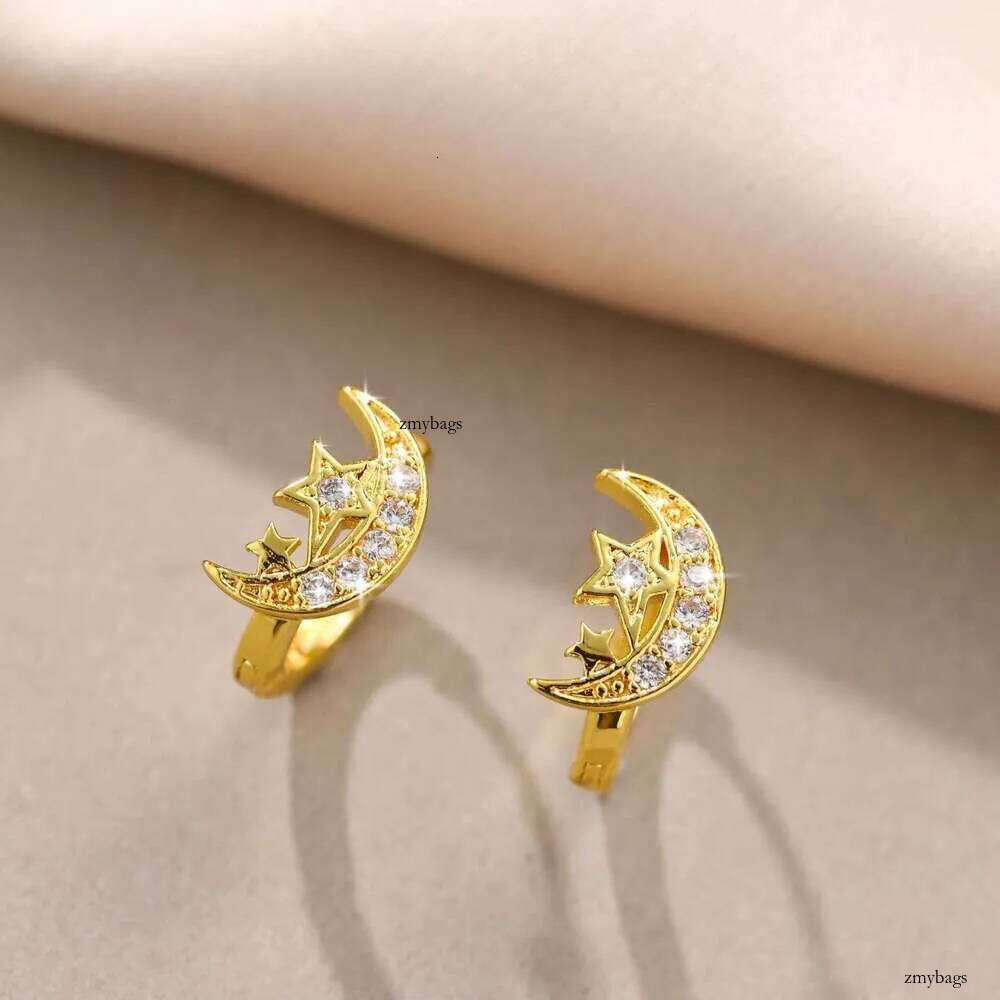 DHcollections High-end Earrings with Elegant Design, and Moon Earrings, Electroplated 14k Gold Zircon Star 99