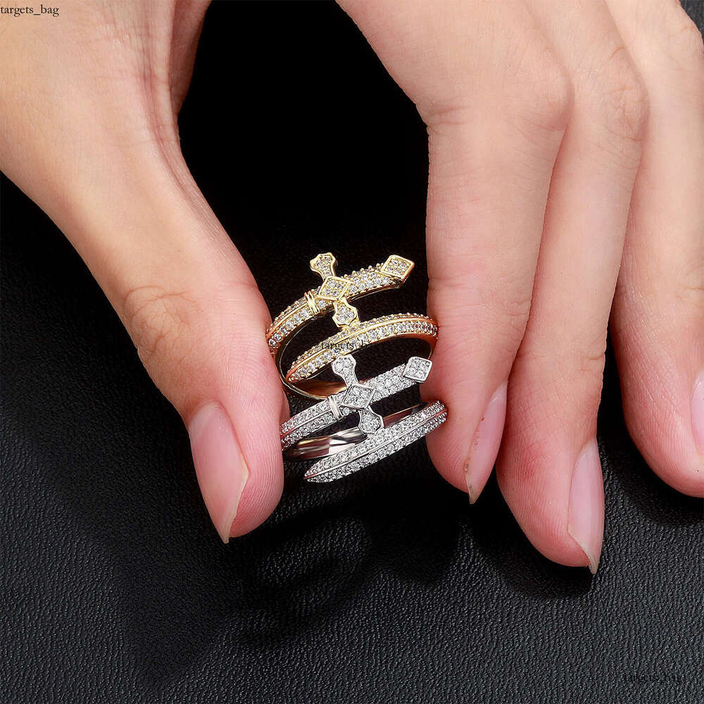 Men's Gold-Plated Diamond Sword of Justice Ring Couple Personality Band