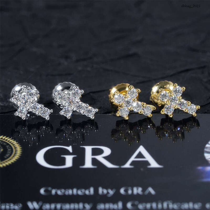 ICED OUT Hip Hop Sier Moissanite Cross Hiphop Trendy Full Dia Electroplated Earrings
