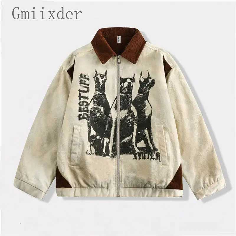 Korean Lapel Zipper Varsity Jacket Niche Printed Overcoat Men Women American Style 2024 New Fashion Unisex Retro Cityboy Jackets W250809
