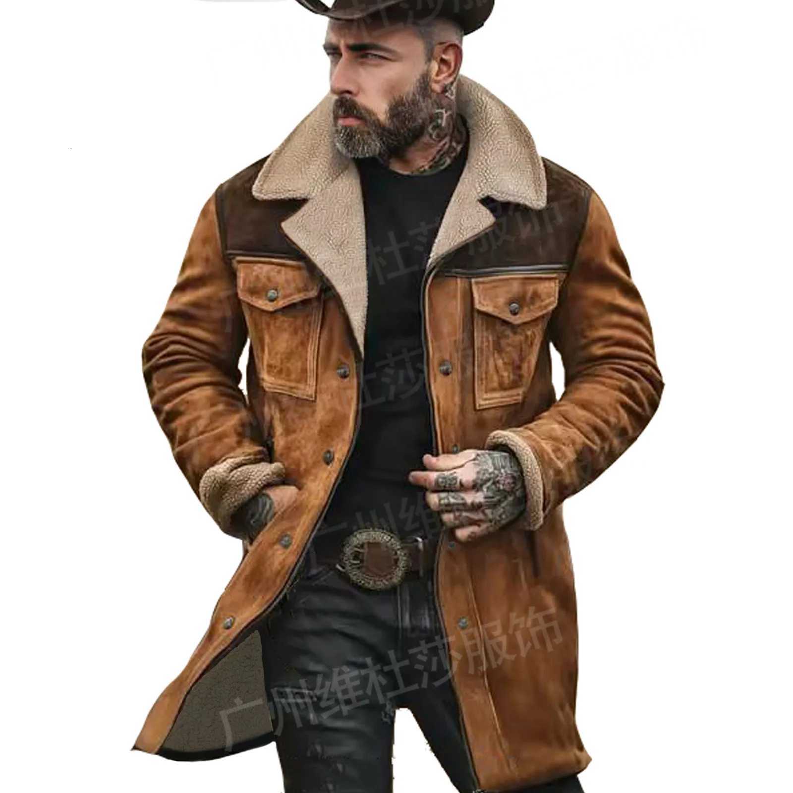2025 New Mens Coats for Autumn and Winter Suede and Velvet Color-Block Jacket Multi-Pocket Zipper CoatXJ250809