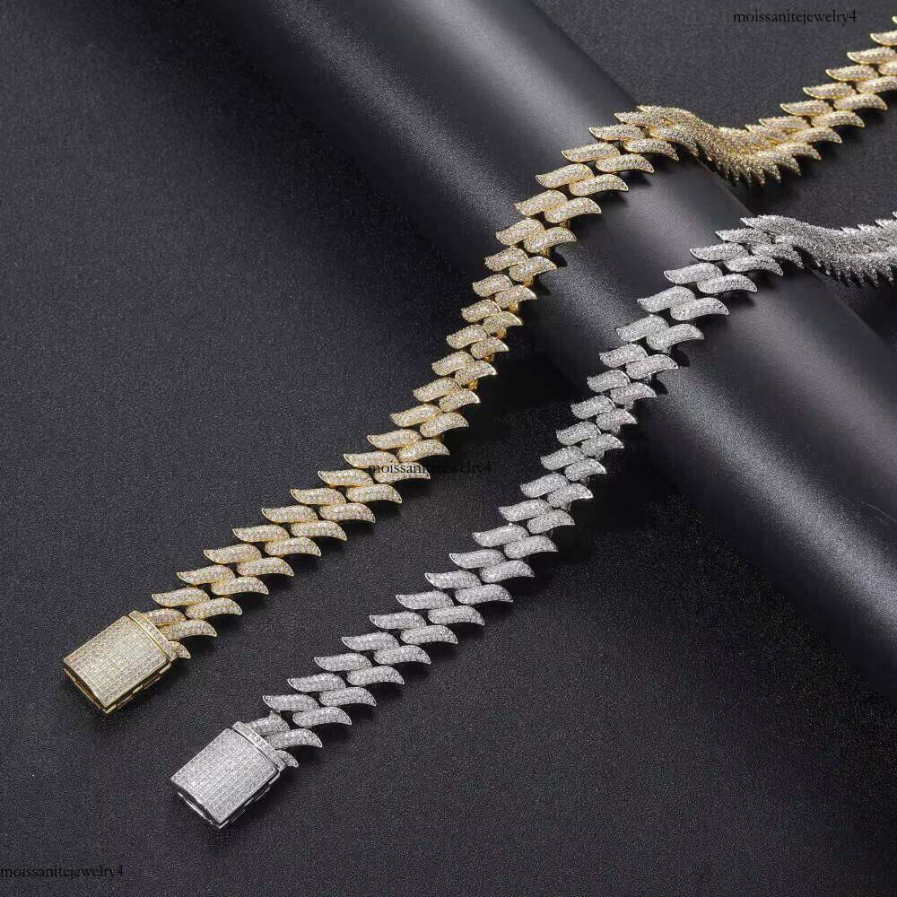 Xingguang Fashion 12mm 16mm Wide Spike Cuban Link Chain Gold Plated Iced Out Hip Hop D/VVS Moissanite Dia Jewelry Necklace