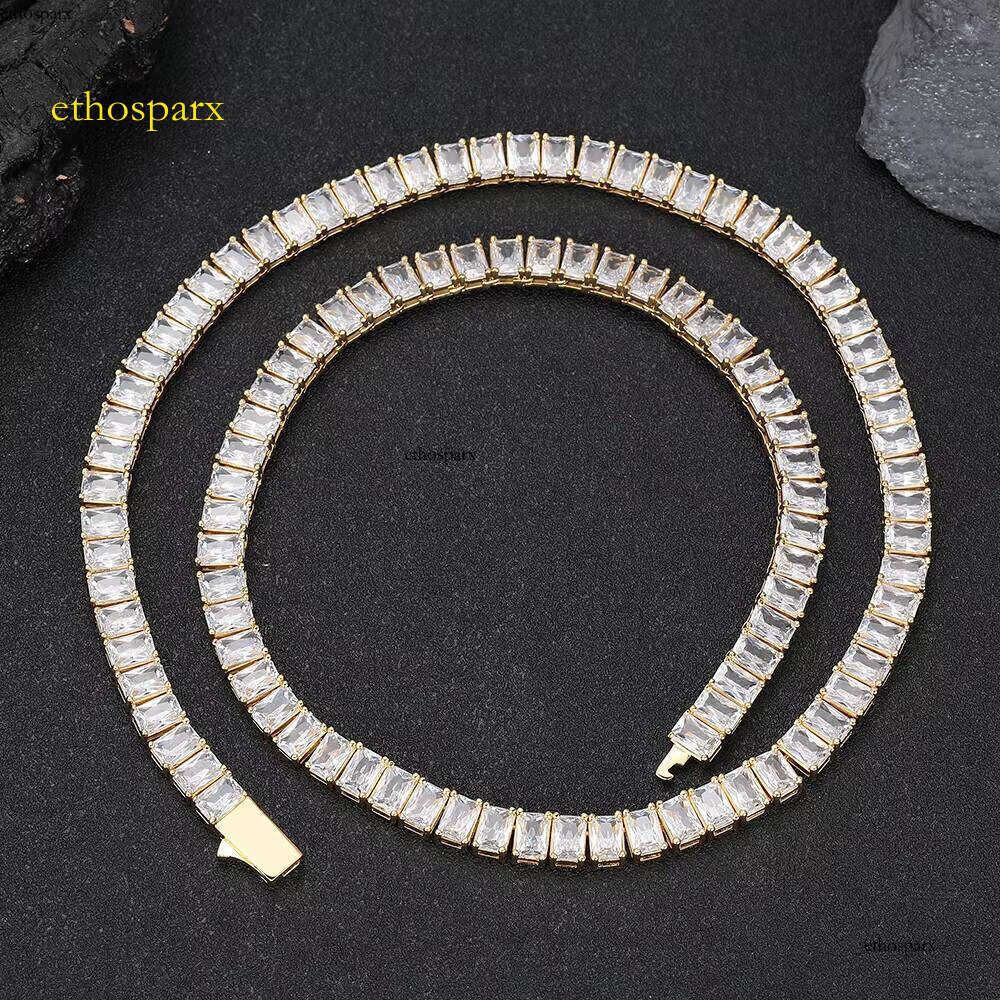 Women's Gold Plated Brass Chain Necklace 6mm Rectangular Zircon Hip Hop Fine Jewelry Tennis Chains Necklaces