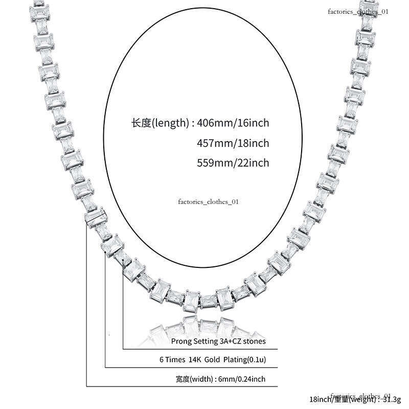 Trendy Color-Block 6MM Cubic Moissanite chain Necklace Simple Personality Hip-Hop Moissanite chain Collarbone Unisex Sweater Chain