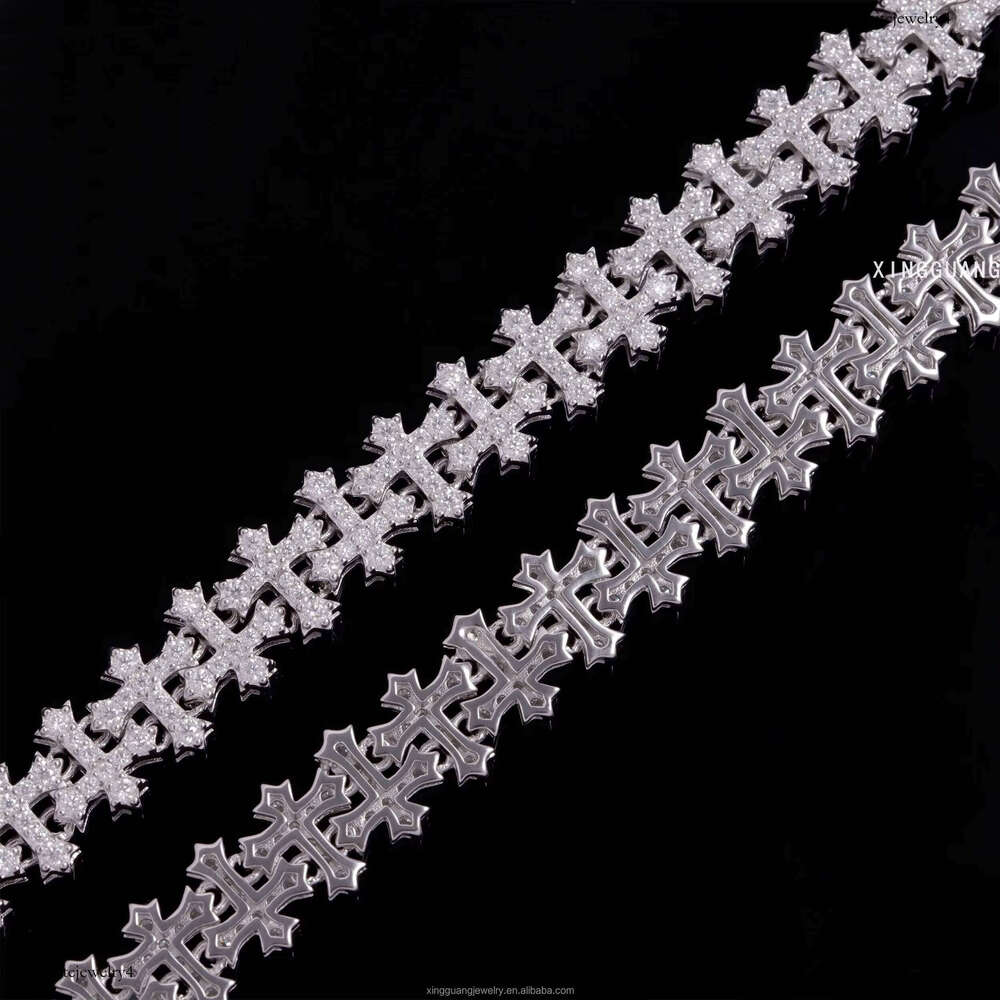 New Arrival 12mm Sterling Sier GRA Certificate Dia Moissanite Cuban Link Cross Bracelet