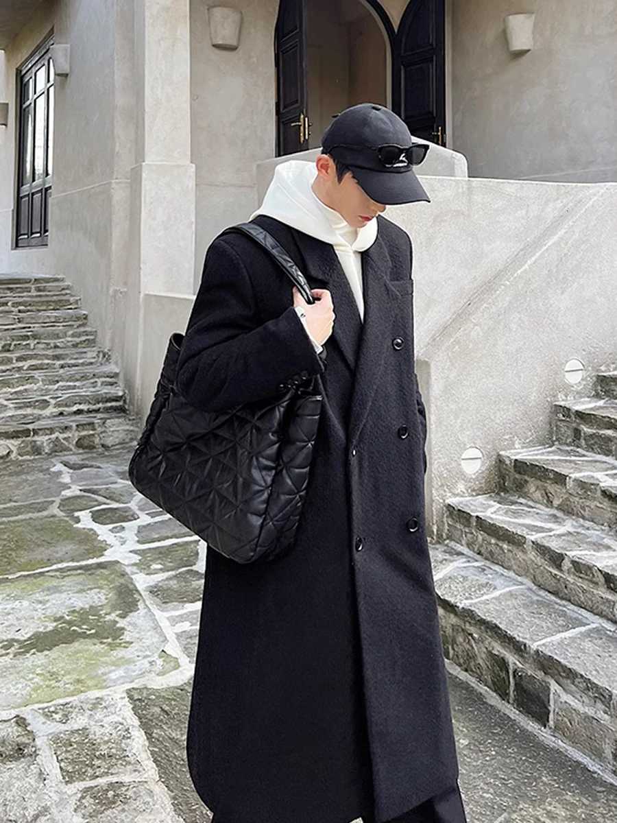 Autumn and Winter Long Warm Woolen Blend Coat Men Double Breasted Korean Style Wool Blends Overcoat Clothing 2025 Q107 XJ250809