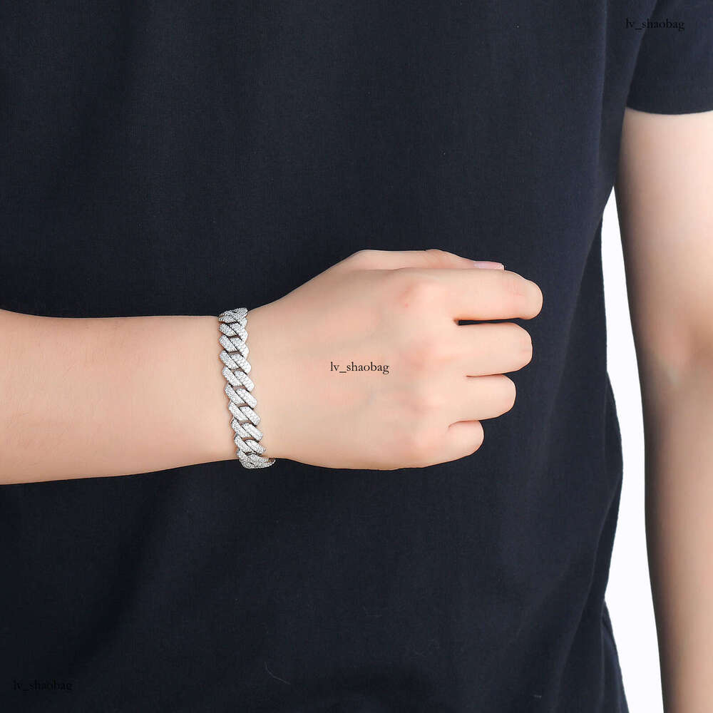 Men's Strip Spring Buckle Hiphop Personality Zircon 13mm Dia Cuban Chain Hip-Hop Bracelet