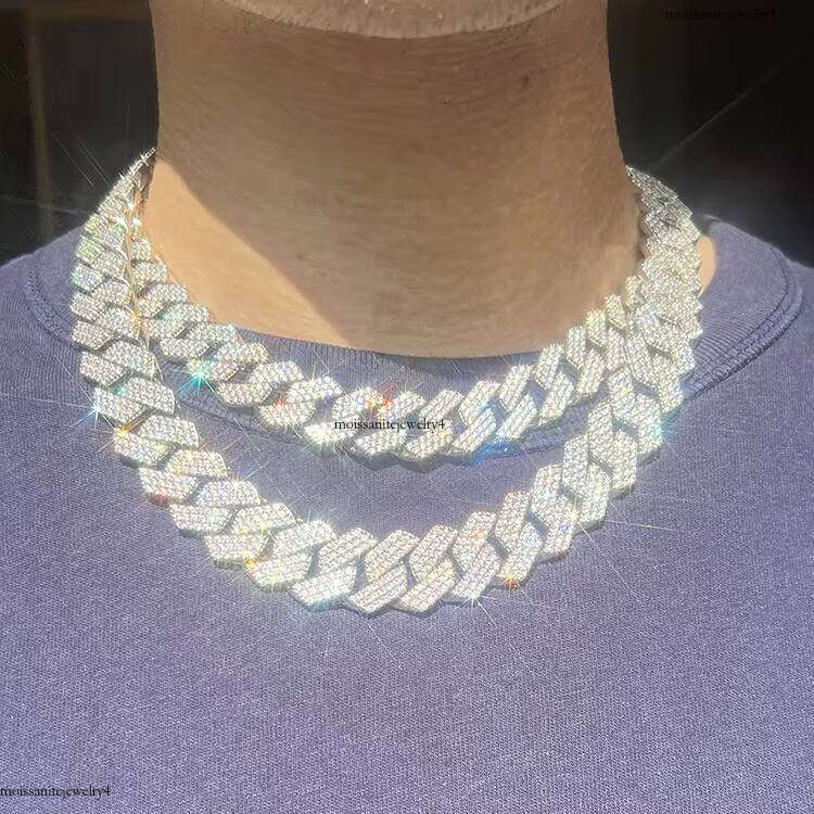 Fashion Design 15mm 18mm Wide 3Rows Moissanite Dia Sier Cuban Link Necklace/bracelet Chain for Rapper Hiphop Jewelry
