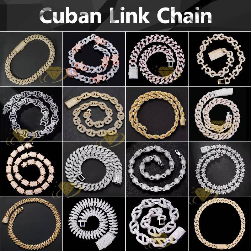 Fine Jewelry Iced Out Moissanite Chains 925 Silver 6mm-20mm Pass Diamond Tester Mens Bracelet Necklace Prong Cuban Link Chain